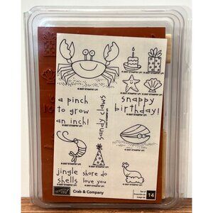 Stampin Up Crab & Company Beach Birthday Wood Mounted Rubber Stamp Set Ocean
